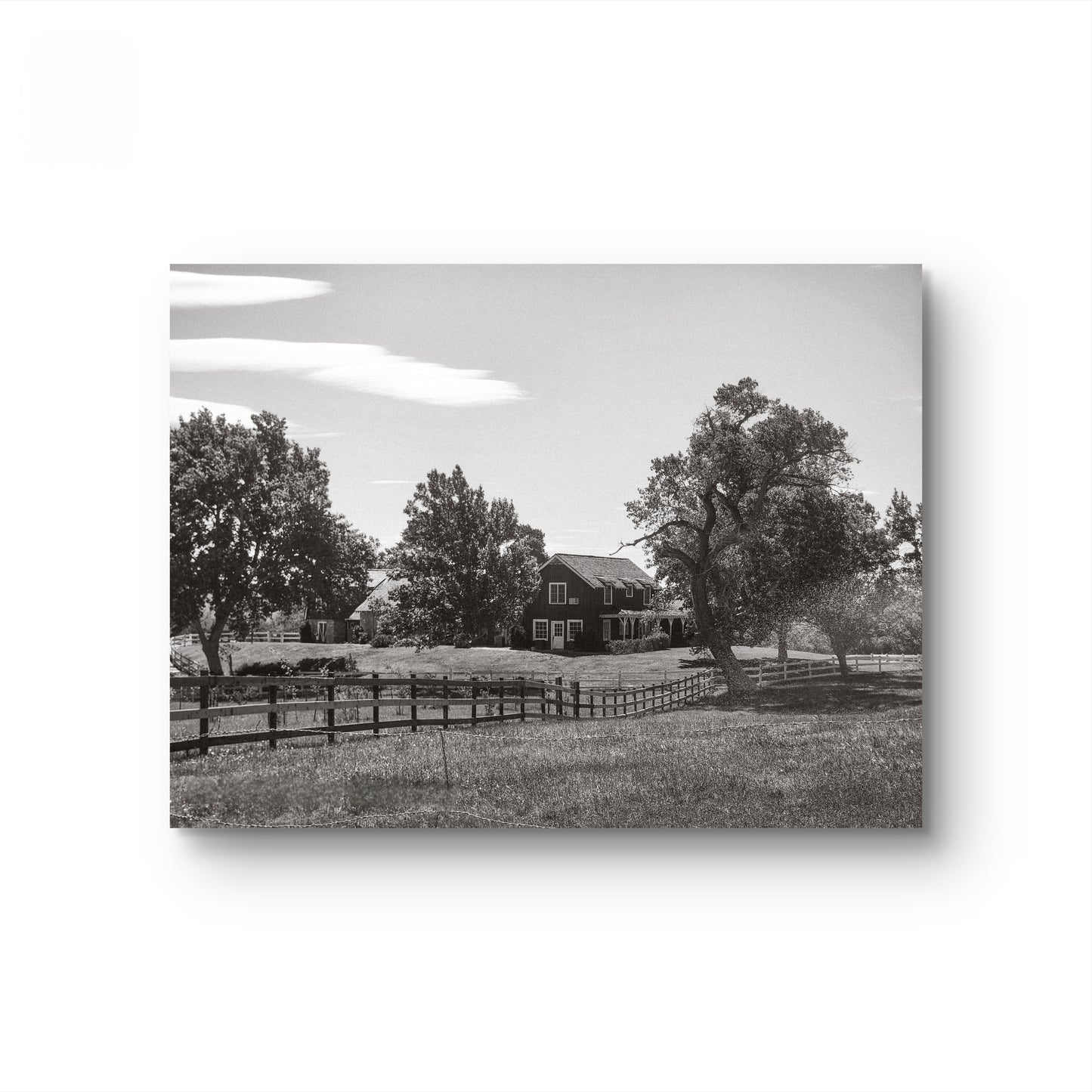 Black and white photo of a house on a prairie